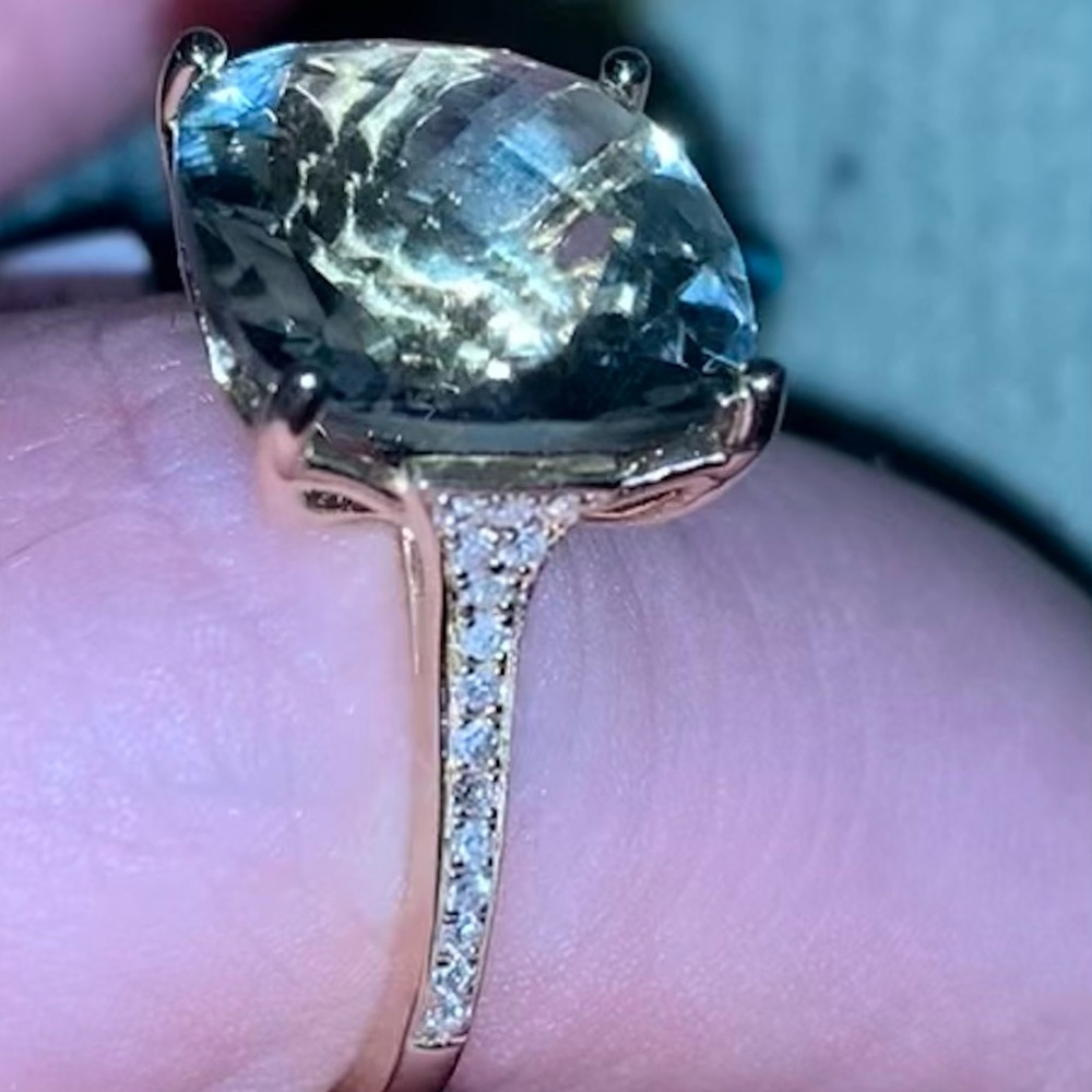 EFFY 14K Yellow Gold, Green Amethyst & 0.11 CT. T.W Diamond Ring